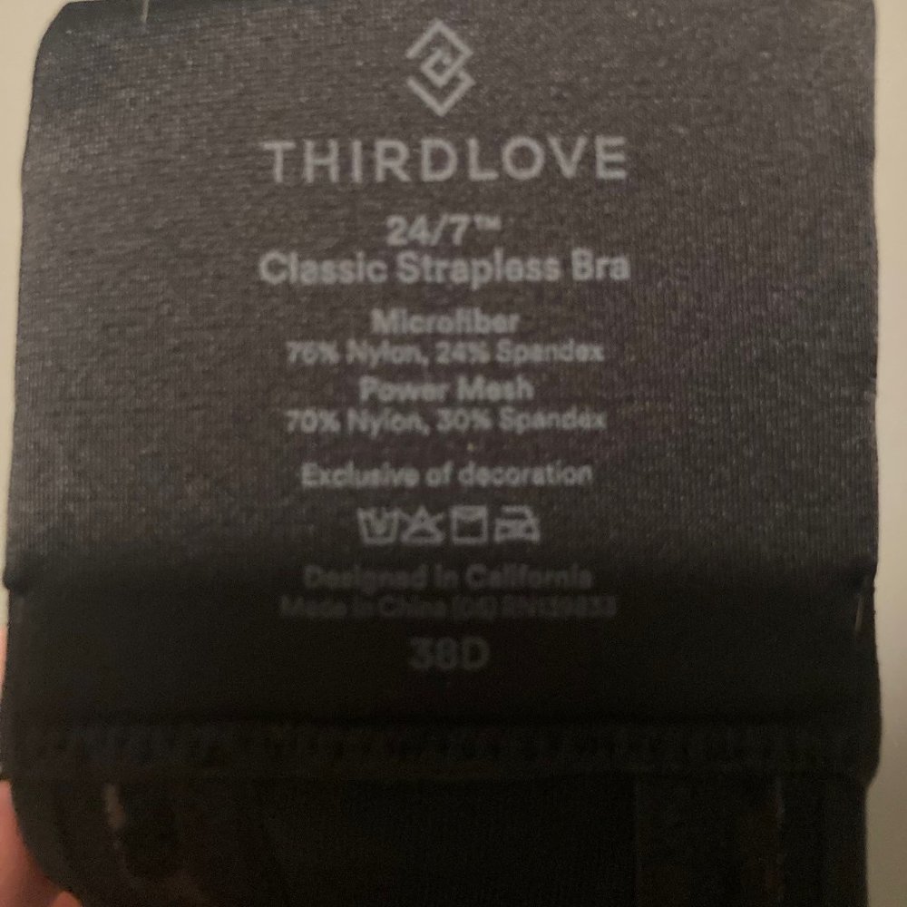 ThirdLove Strapless Black Bra 38D